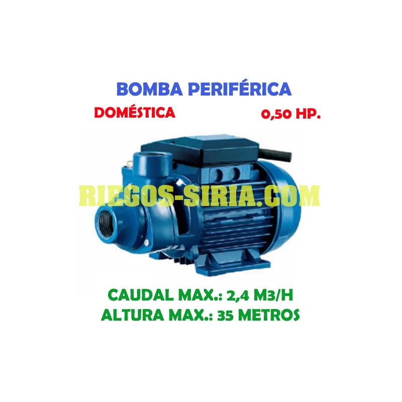 Bomba Doméstica Periférica 0,50 Hp. 230 V. monofásica