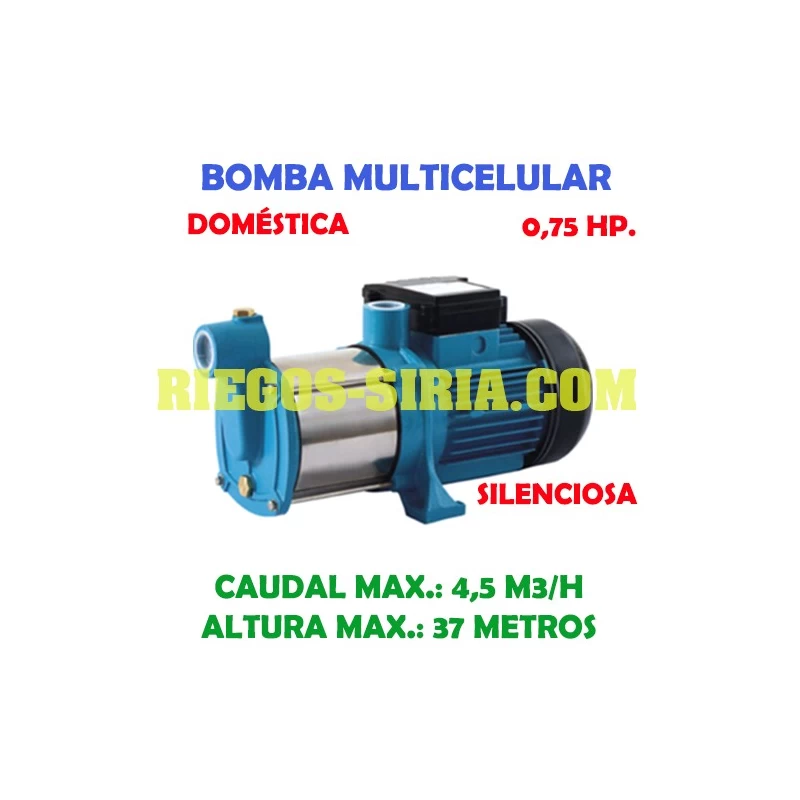 Bomba Doméstica Silenciosa 0,75 Hp. 230 V. monofásica