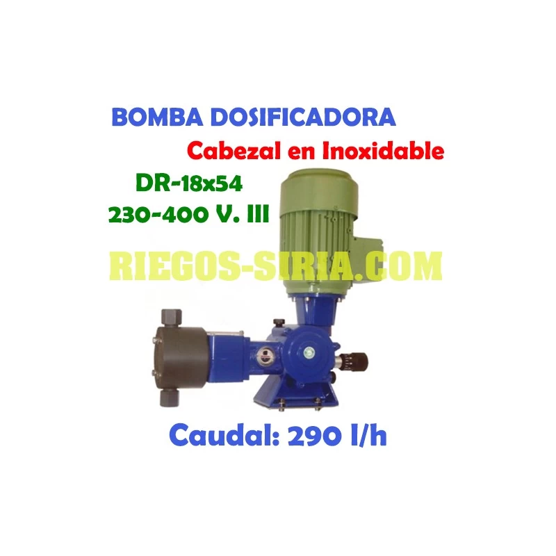 Bomba Dosificadora Cabezal Inoxidable Pistón DR 18x54 230-400 V. DR1854TPVC