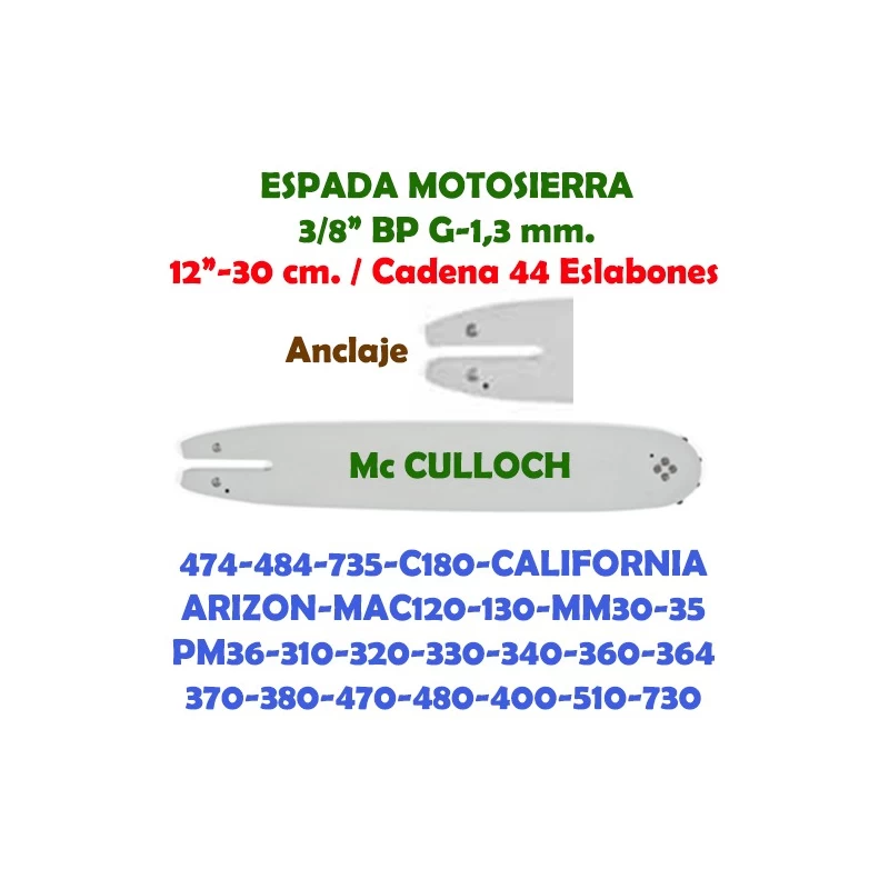 Espada Motosierra Mc Culloch 3/8" LP G-1,3 30 cm. WG 120109