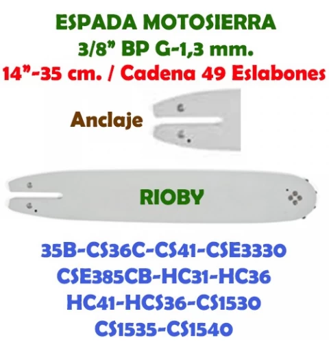 Espada Motosierra Rioby 3/8" LP G-1,3 35 cm. 120110