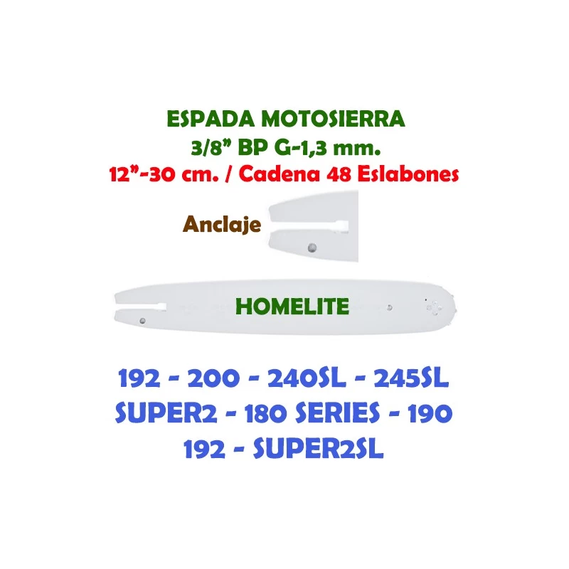 Espada adaptable Homelite 3/8" LP G-1,3 30 cm. Abierta 120107