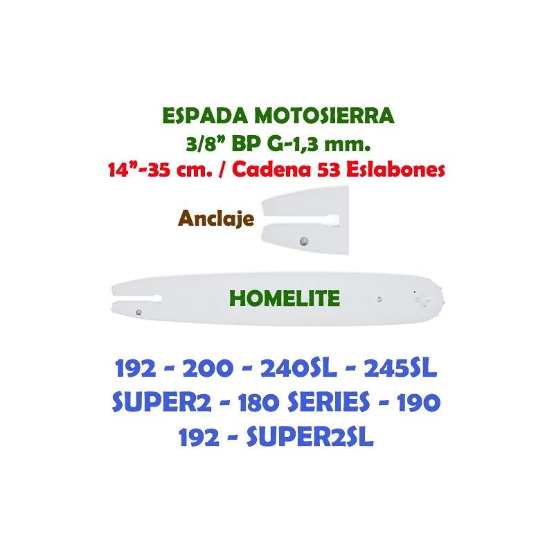 Espada adaptable Homelite 3/8" LP G-1,3 35 cm. Abierta 120108