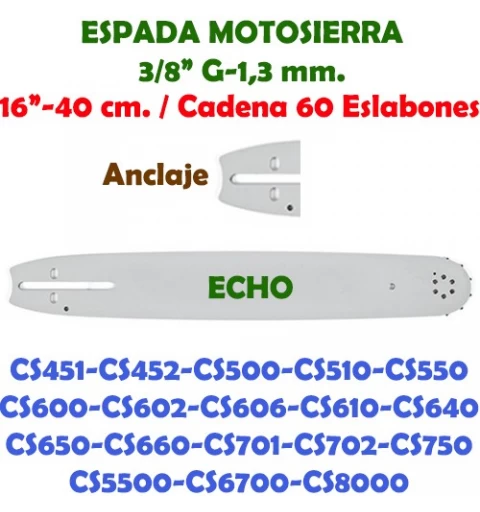 Espada Motosierra Echo 3/8" G-1,3 40 cm. 120114