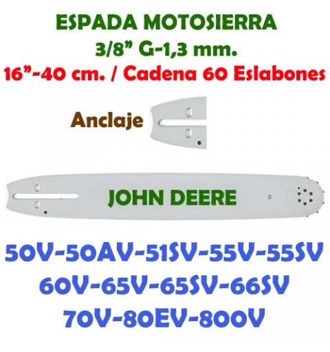 Espada Motosierra John Deere 3/8" G-1,3 40 cm. 120114