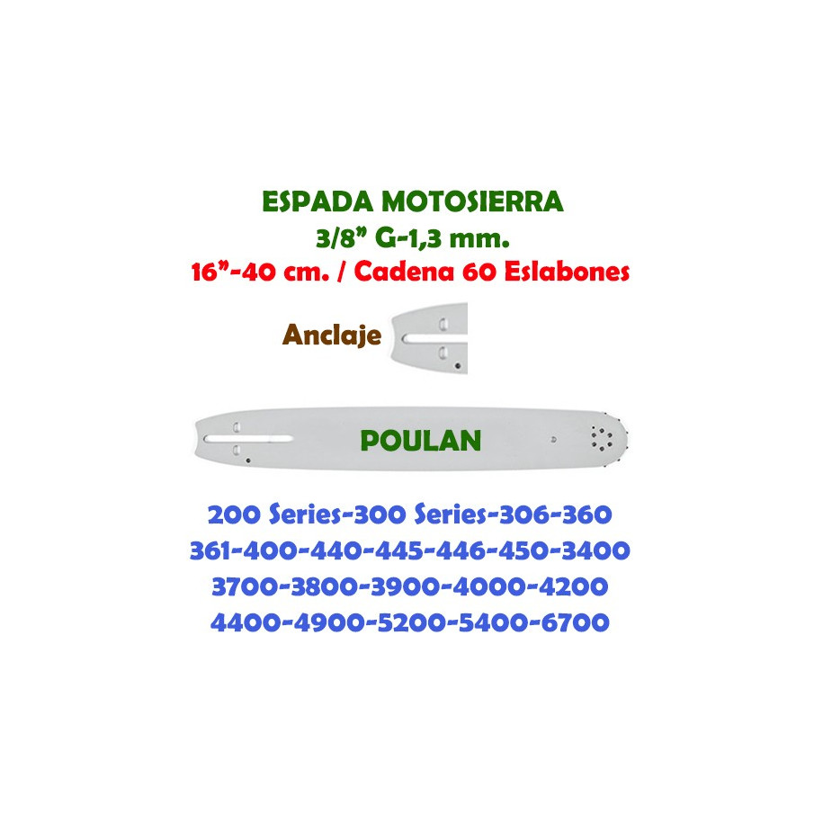 Espada Motosierra Poulan 3/8" G-1,3 40 cm. 120114