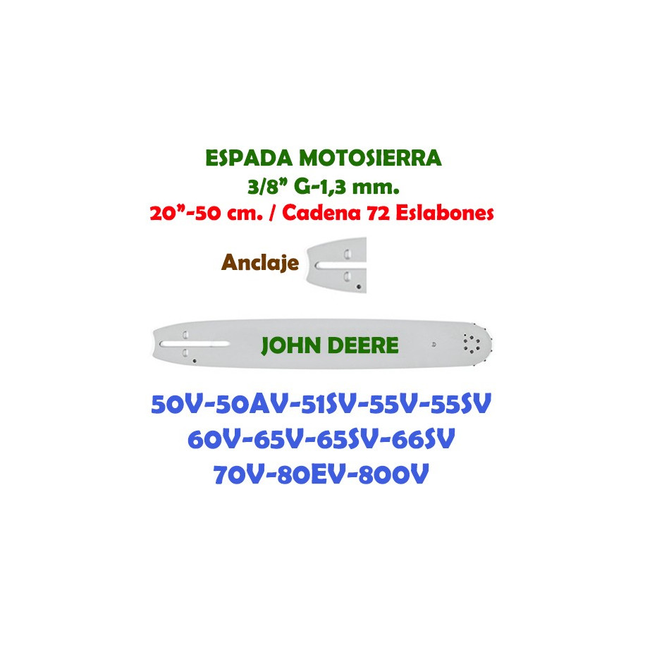 Espada Motosierra John Deere 3/8" G-1,3 50 cm. 120115