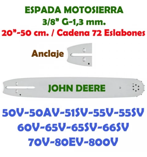 Espada Motosierra John Deere 3/8" G-1,3 50 cm. 120115