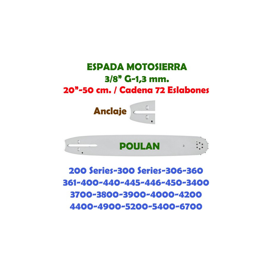 Espada Motosierra Poulan 3/8" G-1,3 50 cm. 120115