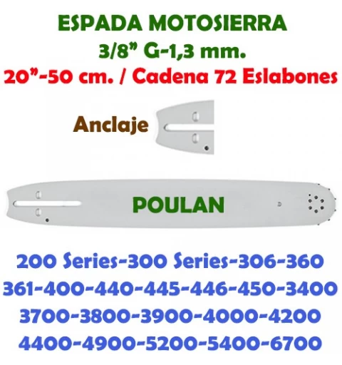 Espada Motosierra Poulan 3/8" G-1,3 50 cm. 120115