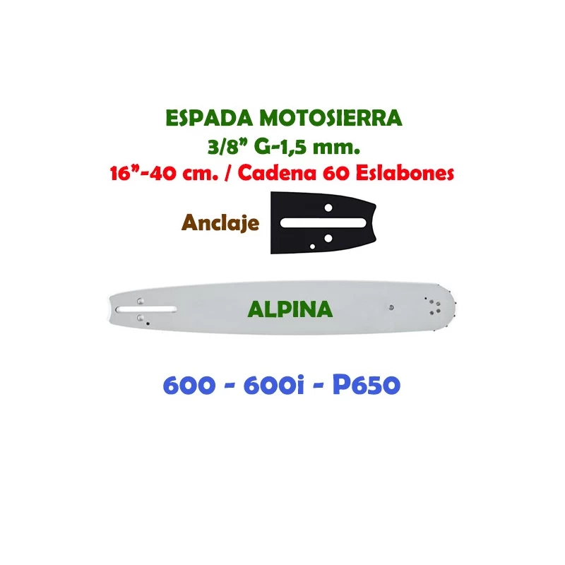 Espada Motosierra Alpina 3/8" G-1,5 45 cm. Anclaje 01W 120079