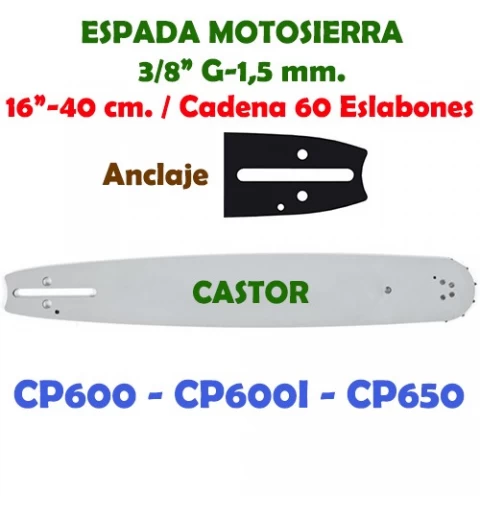 Espada Motosierra Castor 3/8" G-1,5 45 cm. Anclaje 01W 120079