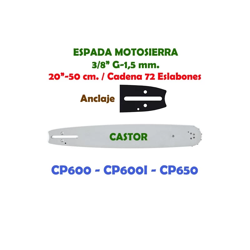 Espada Motosierra Castor 3/8" G-1,5 50 cm. 120081