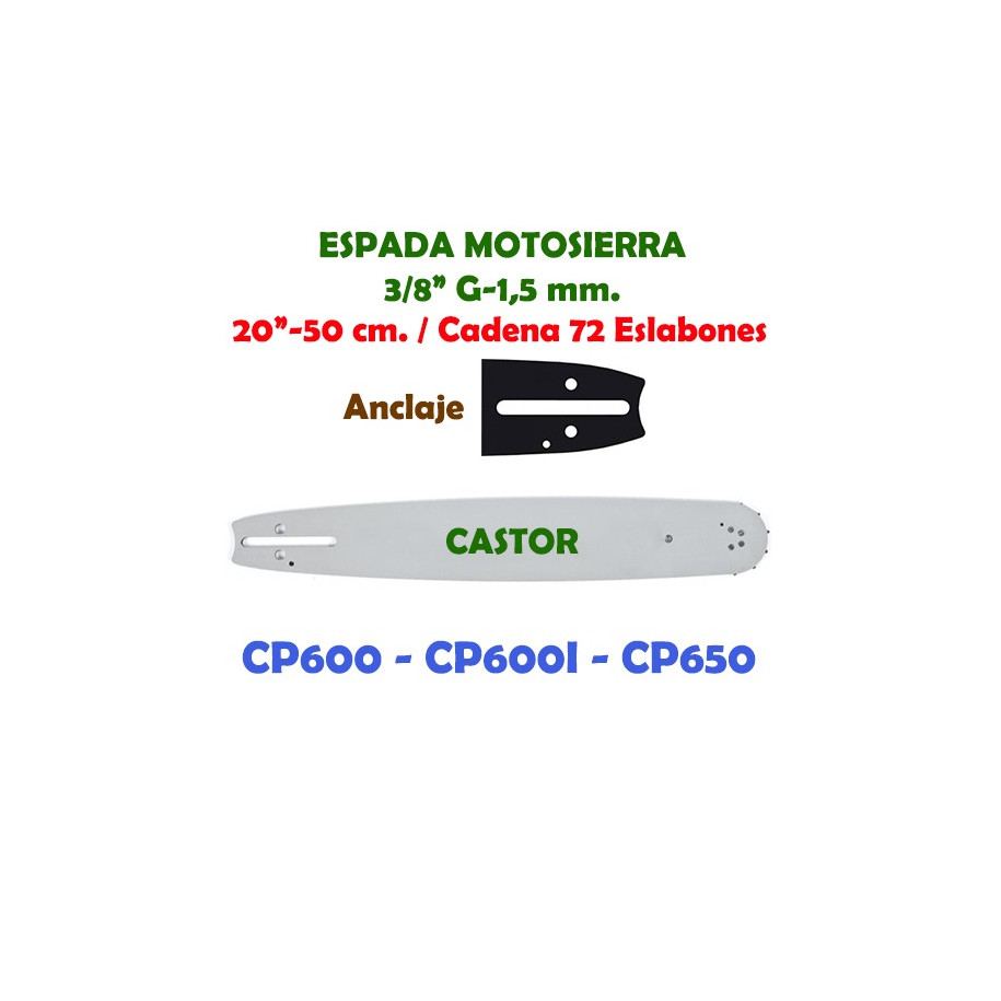 Espada Motosierra Castor 3/8" G-1,5 50 cm. 120081