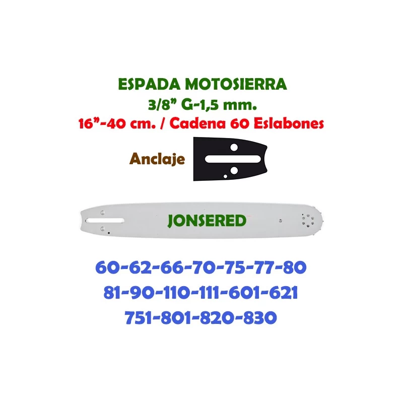 Espada Motosierra Jonsered 3/8" 0.058" 40 cm. 120116