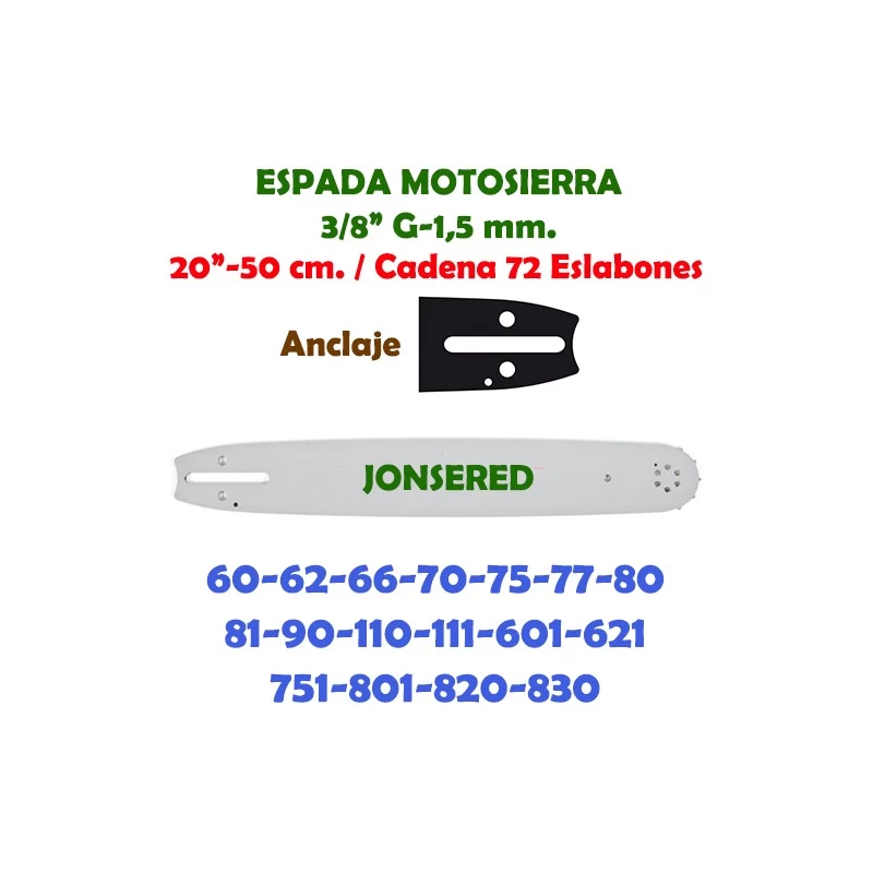 Espada Motosierra Jonsered 3/8" 0.058" 50 cm. 120118