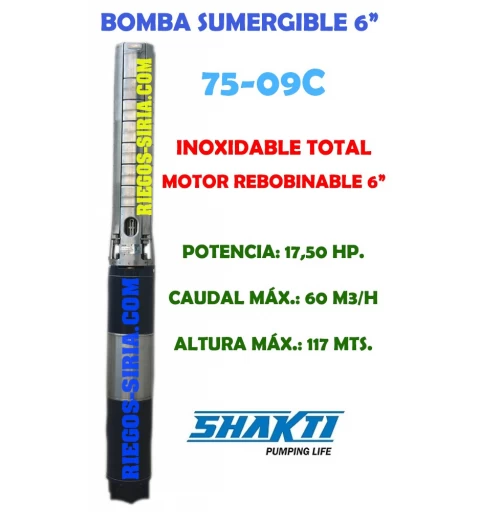 Electrobomba sumergible acero inoxidable 75-9 C 17,50 Hp.