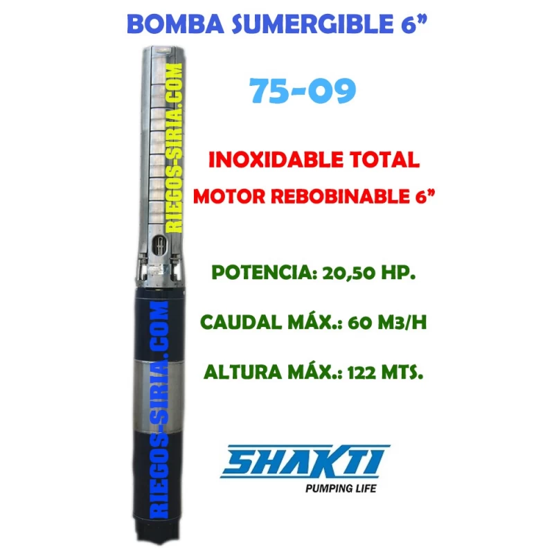 Electrobomba sumergible acero inoxidable 75-9 20,00 Hp.