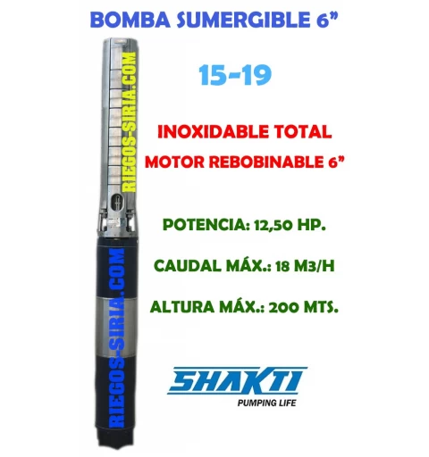 Electrobomba sumergible acero inoxidable 15-19 12,50 Hp.