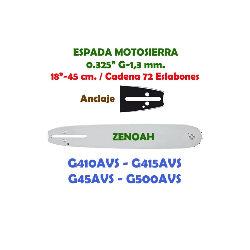 Espada Motosierra Zenoah 0.325" 1,3 mm. 45 cm. 120077