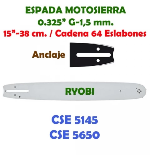 Espada Motosierra Ryobi 0.325" 0.058" 38 cm. 120048