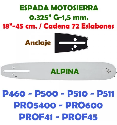 Espada Motosierra Alpina 0.325" 0.058" 45 cm. 120078