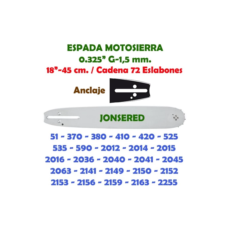 Espada Motosierra Jonsered 0.325" 1,5 mm. 45 cm. 120078