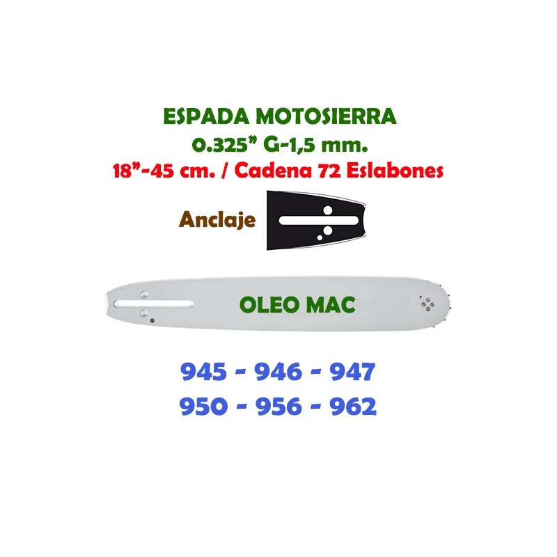 Espada Motosierra Oleo Mac 0.325" 1,5 mm. 45 cm. 120078