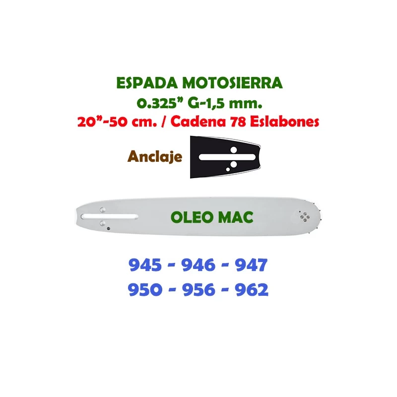 Espada adaptable Oleo Mac 0.325" 1,5 mm. 50 cm. 120080