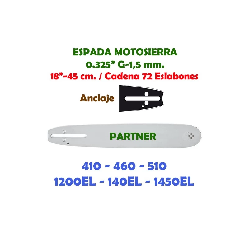 Espada Motosierra Partner 0.325" 1,5 mm. 45 cm. 120078