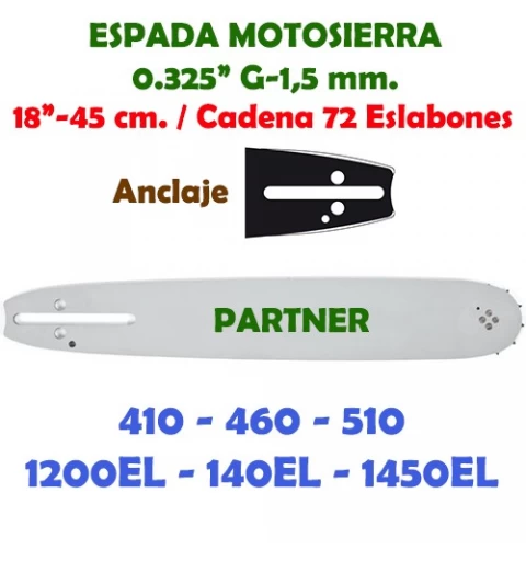 Espada Motosierra Partner 0.325" 1,5 mm. 45 cm. 120078