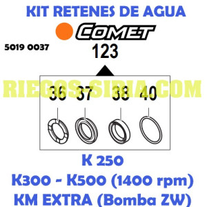 Kit Retenes Agua Comet K250 K300 K500 KM Extra 5019 0037