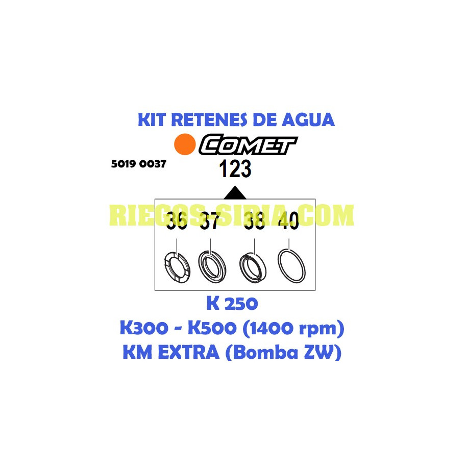 Kit Retenes Agua Comet K250 K300 K500 KM Extra 5019 0037