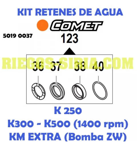 Kit Retenes Agua Comet K250 K300 K500 KM Extra 5019 0037