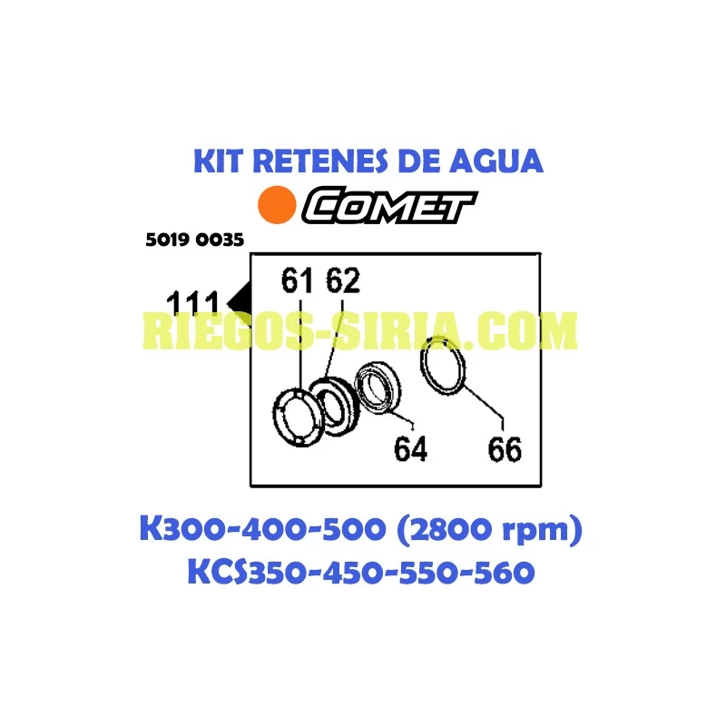 Kit Retenes Agua Comet K300 K400 K500 KCS350 KCS4450 KCS550 KCS560 5019 0035