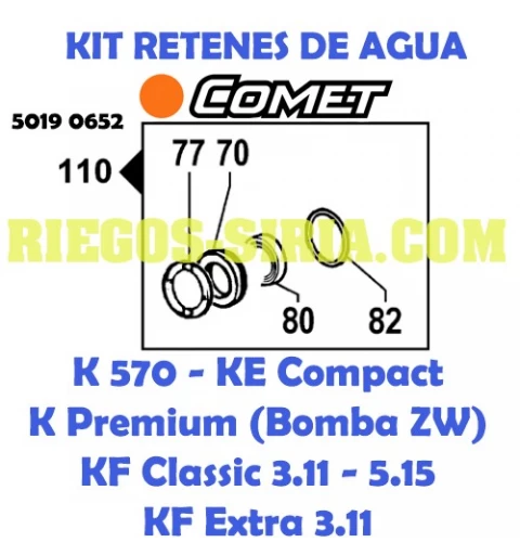 Kit Retenes Agua Comet K570 KPremium KE KF 5019 0652
