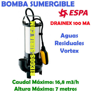 Bomba Sumergible Achique Aguas Sucias Drainex 100 MA 96625