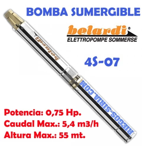 Electrobomba Sumergible Belardi 4S07 0,75 Hp. 4S07