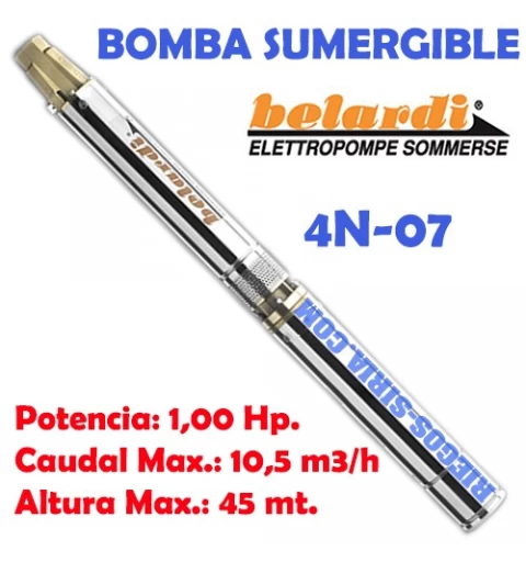 Electrobomba Sumergible Belardi 4N07 1,00 Hp. 4N07