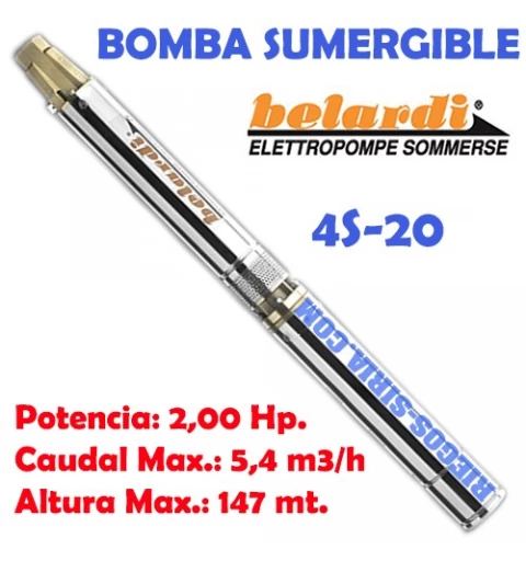 Electrobomba Sumergible Belardi 4S20 2,00 Hp. 4S20