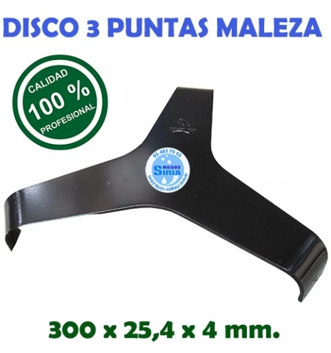 Disco Profesional 3 Puntas Maleza 300 x 25,4 x 4 mm. 130116