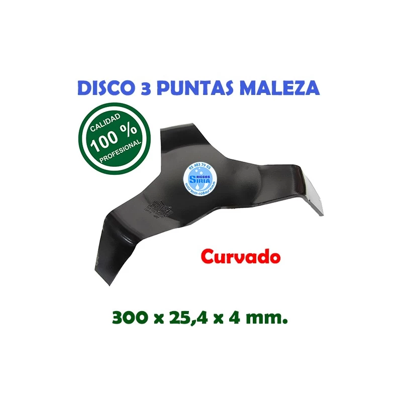 Disco Profesional 3 Puntas Curvado Maleza 300 x 25,4 x 4 mm. 130169