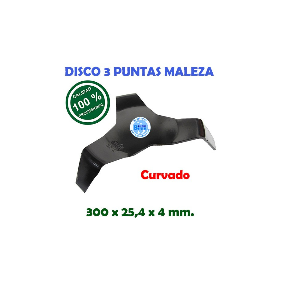 Disco Profesional 3 Puntas Curvado Maleza 300 x 25,4 x 4 mm. 130169