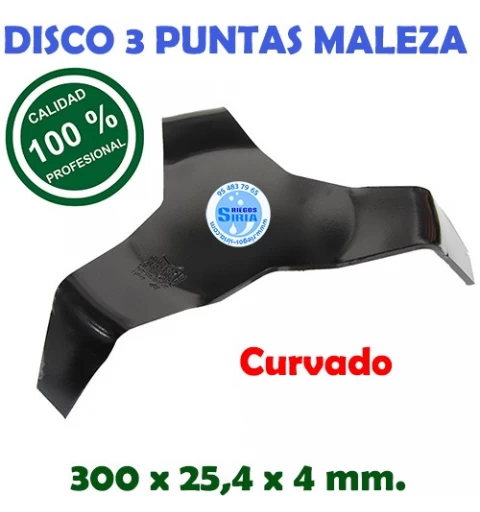 Disco Profesional 3 Puntas Curvado Maleza 300 x 25,4 x 4 mm. 130169