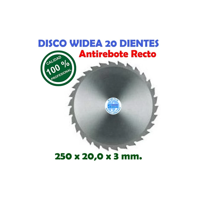 Disco Profesional Widea 20 Dientes Antirebote Recto 250 x 20,0 x 3 mm. 130193