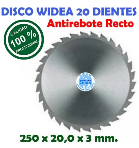 Disco Profesional Widea 20 Dientes Antirebote Recto 250 x 20,0 x 3 mm. 130193