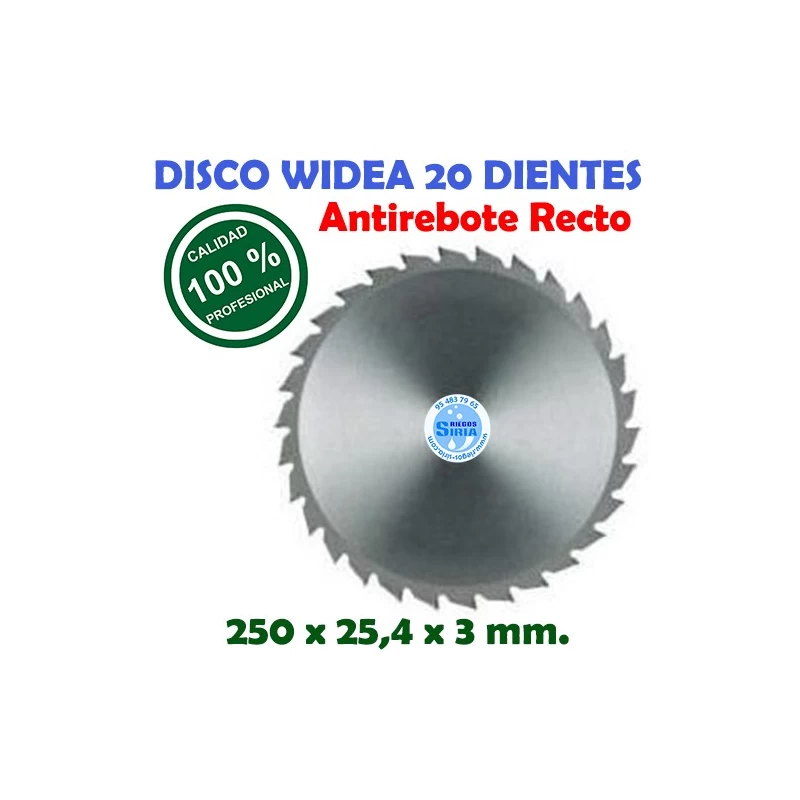 Disco Profesional Widea 20 Dientes Antirebote Recto 250 x 25,4 x 3 mm. 130175