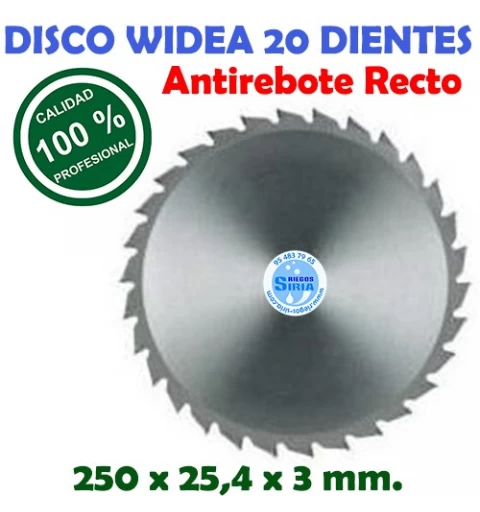 Disco Profesional Widea 20 Dientes Antirebote Recto 250 x 25,4 x 3 mm. 130175