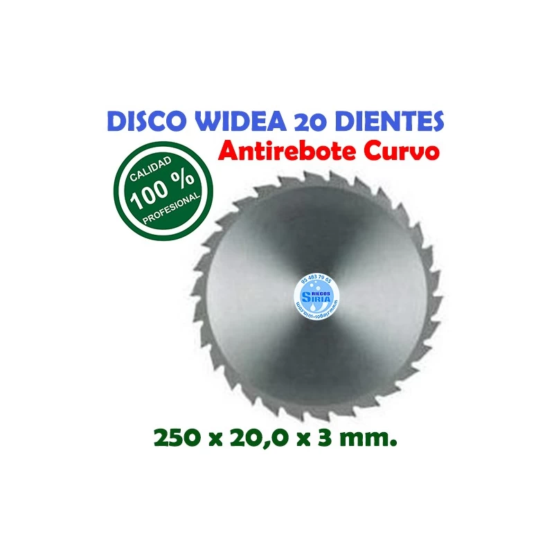 Disco Profesional Widea 20 Dientes Antirebote Curvo 250 x 20,0 x 3 mm. 130191