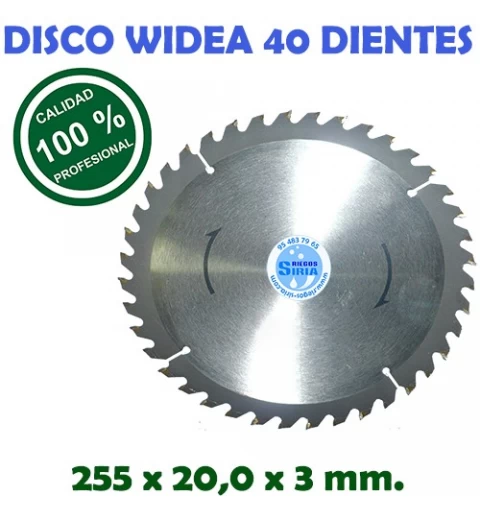 Disco Profesional Widea 40 Dientes 255 x 20,0 x 3 mm. 130165